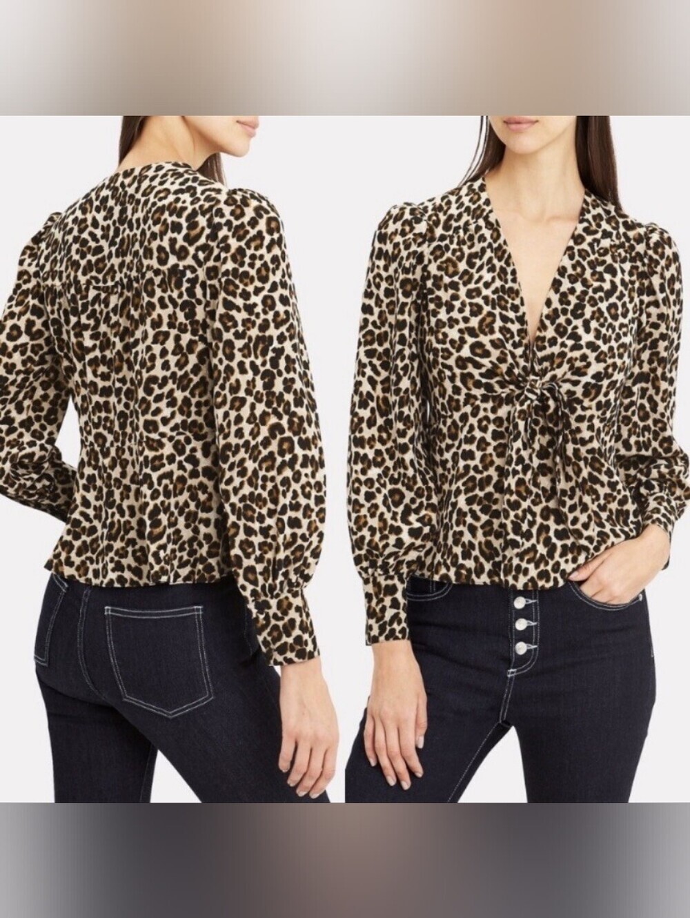 Veronica Beard Payton Leopard Tie-Front V-Neck Blouse Size 4